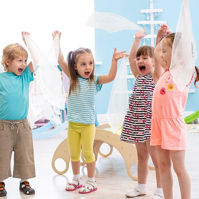 Juggling Scarves, Dance Scarves for Kids Play 12 PCS Square Silk Scarf Music Performance Props for Toddlers Children