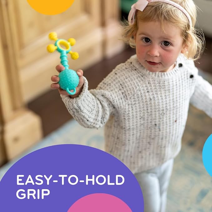 Mobi Gumlii Sensory Teether Toy - Rattle Baby Teething Toy, Food Grade Silicone Newborn Baby Sensory Teether, BPA and Phthalate Free - for 0-6 Months Newborns