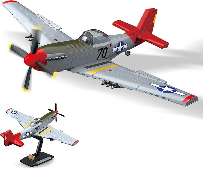 WW2 Military Fighter Jet Airplane P-51 Mustang Air Force Building Blocks Set(580Pcs) Compatible with Lego,Aircraft Toys Building and Military Gifts for Kid and Adult Boys Gift Aged 6+