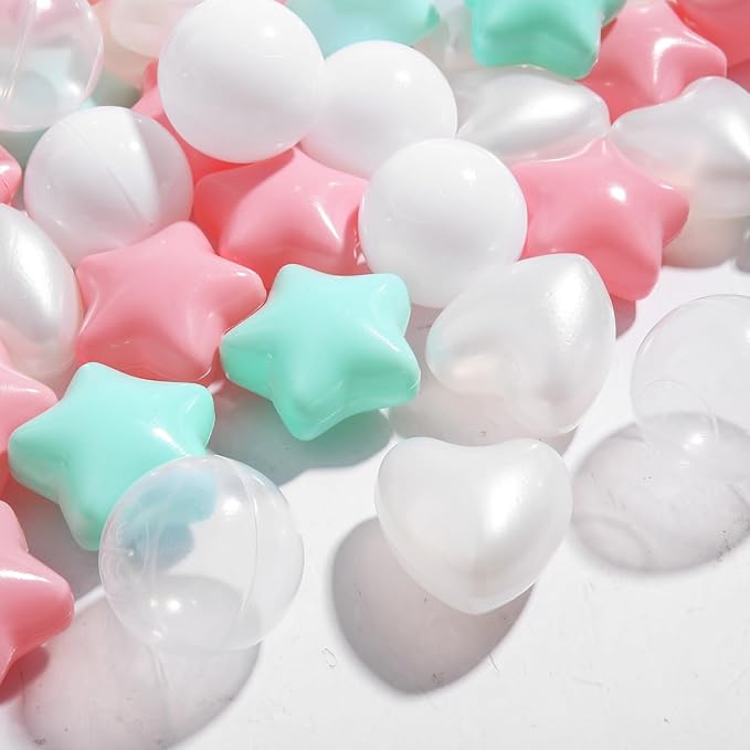 Ball Pit Balls Pack of 100 200 500 - Star and Round Set BPA Free Phthalate Free Non-Toxic Crush Proof Play Balls Soft Plastic Balls for Toddlers Baby Kids Birthday Pool Tent Party