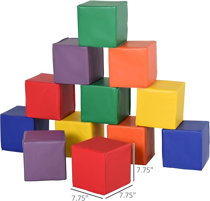 Soozier 12 Piece Soft Play Blocks, Soft Foam Toy Building and Stacking Blocks Compliant Learning Toys for Toddler Baby Kids Preschool