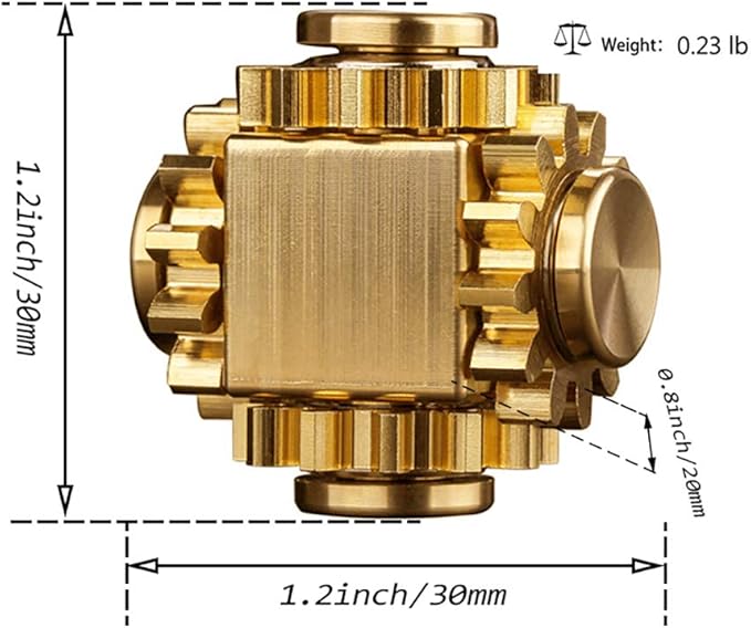 Pure Brass Cube Gears Linkage Anti-Anxiety Fidget Spinner Toy,Metal DIY EDC Meditation Break Bad Habits ADHD Finger Spinning Toy for Kid and Adults High Speed Precision Brass Material