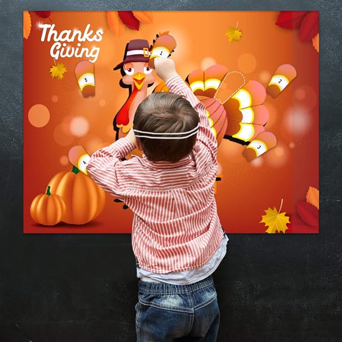 Thanksgiving Games - 26.5"x20" Pin The Tail on The Turkey Thanksgiving Games for Kids Thanksgiving Party Decoration Supplies Thanksgiving Activities for Family School Classroom