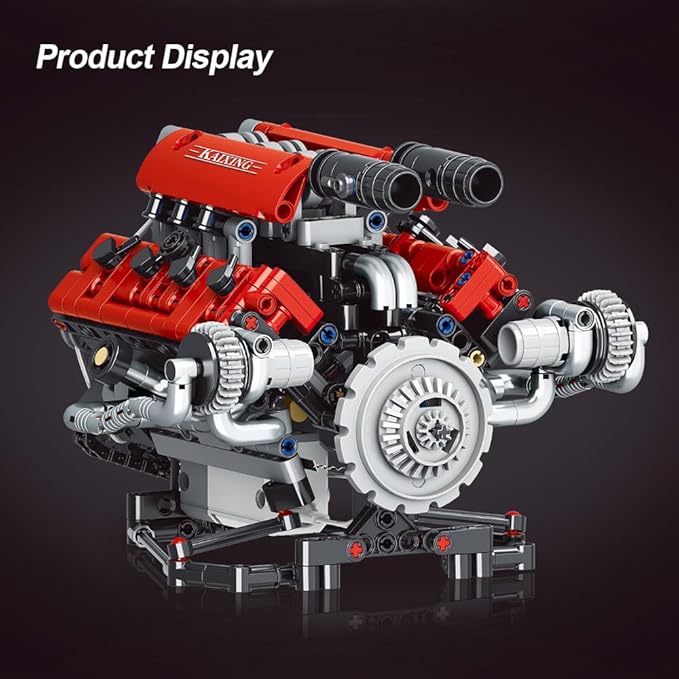 39006 V8 Engine Model Kit, Runnable, Build Your own STEM Visible Mini V8 Engine Model Kit with Lights, Adult and Adolescent Physics Science Experiment Building Block Set (660 Pcs)