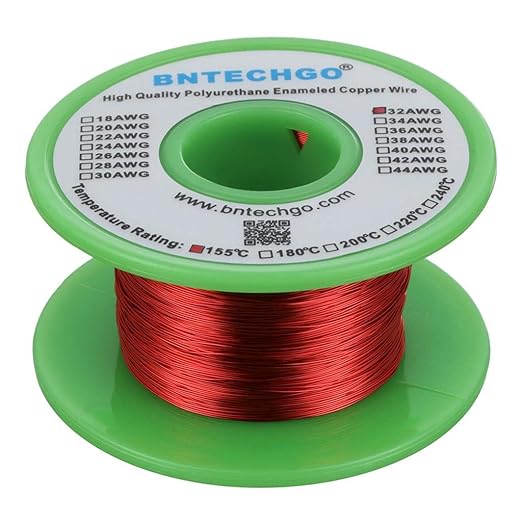 BNTECHGO 32 AWG Magnet Wire - Enameled Copper Wire - Enameled Magnet Winding Wire - 4 oz - 0.0078" Diameter 1 Spool Coil Red Temperature Rating 155℃ Widely Used for Transformers Inductors