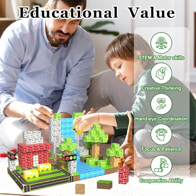 100PCS Magnetic Building Blocks for Kids Ages 4-8, Magnetic Cubes, Magnet STEM Sensory Toys-Tiles Road Track, Magnet World Build Set, Christmas Birthday Gifts Toy for Girls & Boys 3+ Ages