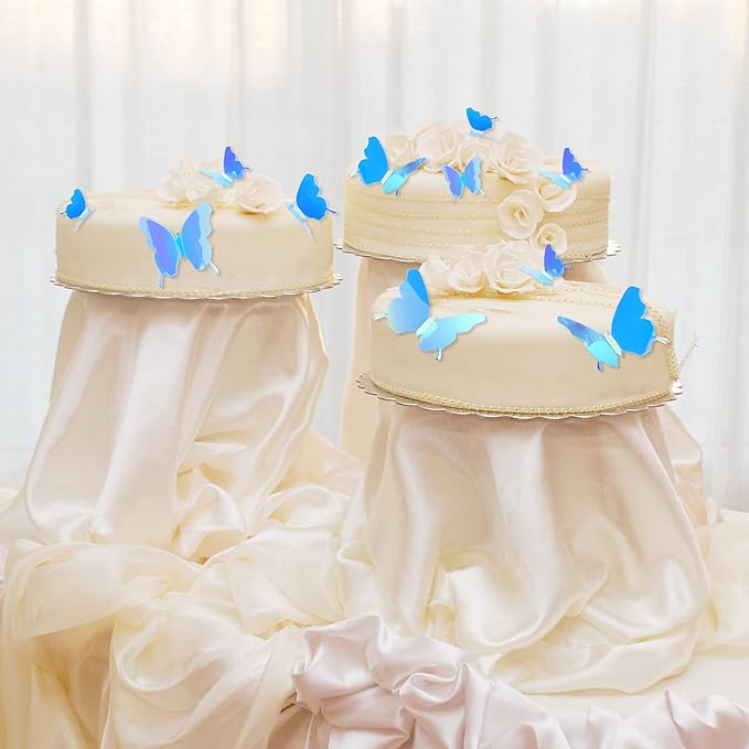 BBTO 48 Pieces Butterfly Wall Decor DIY Mirror 3D Butterfly Stickers Removable Decals for Home Bedroom School Bathroom Living Room Decor(Blue)