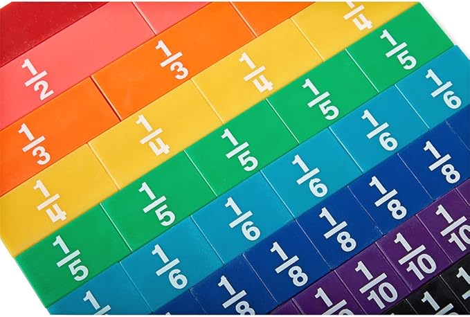 hand2mind Plastic Rainbow Fraction Tiles, Montessori Math Materials, Fraction Manipulatives, Unit Fraction, Fraction Bars Math Manipulatives, Fraction Games, Homeschool Supplies (15 Sets of 51 Pieces)