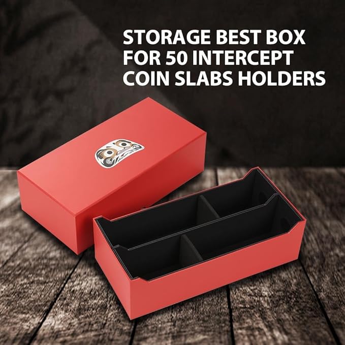 G-PLUS Red Coin Slabs Storage Box Intercept Shield Fit for 50 Certified Coins Holders