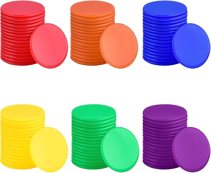 Coopay 300 Pieces Counters Counting Chips Plastic Markers Mixed Colors for Bingo Chips Game Tokens, Contain Orange, Blue, Green, Yellow, Red, Purple Colors