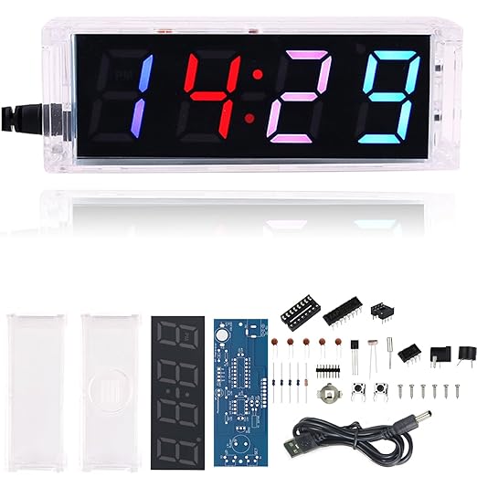 Soldering Practice Kit DIY RGB Digital Tube Adjustable Multifunctional Alarm Clock Electronics Projects Soldering Kit Welding Skills Learn Soldering Kit for DIYers (04SZ01)