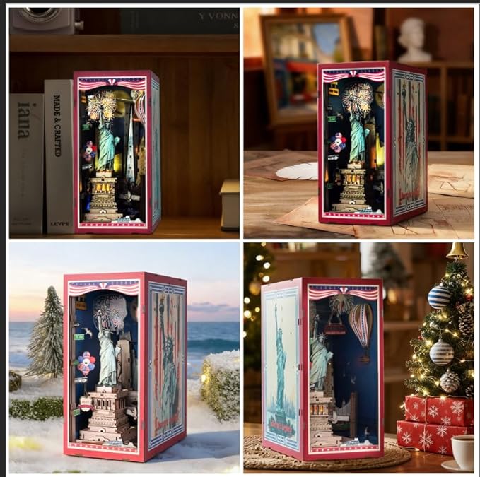 Book Nook Kit, DIY Miniature House Dollhouse Crafts Kit for Adults and Teens, Liberty's Legacy 3D Wooden Puzzle Booknook Build Bookshelf Decor, Gifts for Family and Friends