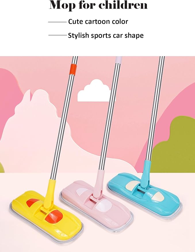 Mini Mop Small Mop for Kids Housekeeping Pretend Play Cleaning Toy Gift for Boys Girls (Yellow)
