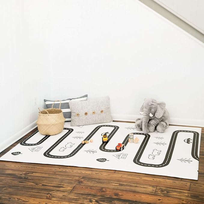 Baby Care Play Mat (Medium, Nordic Trails - Morning Fog Arrows) 73’’ x 49’’ Original One-Piece Reversible Rollable Waterproof Play Mat for Infants, Babies, Toddler, and Kids