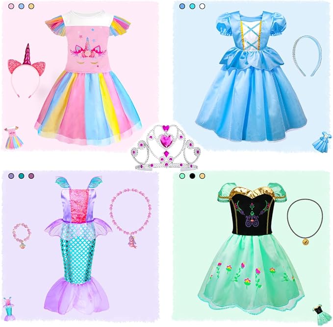 Meland Princess Dress Up - Dress Up Clothes for Girls with Toys,Christmas Birthday Gift for Toddler Girls 3,4,5,6,7,8 Years