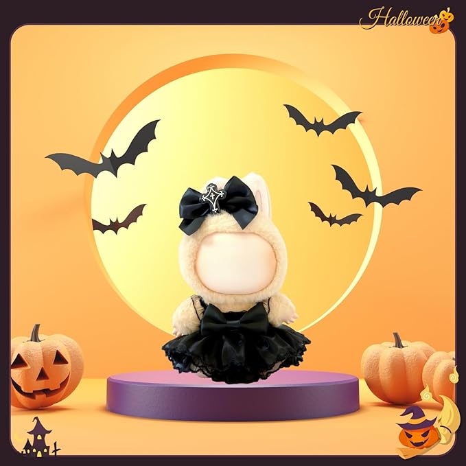 17cm Doll Clothes Set, Halloween Themed Outfit, Black Lace Dress with Devil Wings and Bow for 6.7inch Dolls Suit, Cute Fashion Dress Up Clothes Accessories for 1st/2nd/3rd Gen Doll