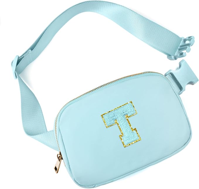 Gitus Gifts for 8 9 10 11 12 Year Old Girls Belt Bag Fanny Pack Crossbody Bags with Initial Letter Patch Cute Stuff Birthday Gifts for Teen Girls Women Personalized Trend Stuff (Icing Blue-T)