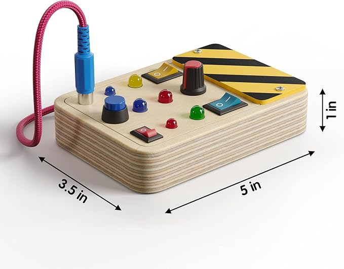 Crown Display Montessori Busy Board for Toddlers - Wooden Sensory Toys for Toddlers - Toys for Autistic Children with LED Light Up Buttons Pluggable Wires Baby Gifts - Educational Learning Fidget Toy