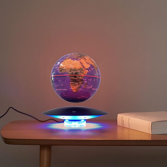 6" Magnetic Levitating Globe, 360°Rotating Geographic Globes Levitating Globes with LED Light Floating Magnetic Levitation Floating Globe for Desk Home Office Study Room(Dark Blue+Black/Style B)