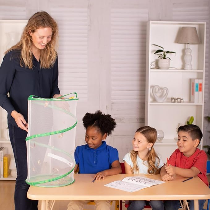 Insect Lore Butterfly Garden - Pavilion School Kit with 33 Live Caterpillars - 2ft Tall Habitat, STEM Activity Journal, Cups & Tools Included - Immersive Classroom Life Cycle Learning