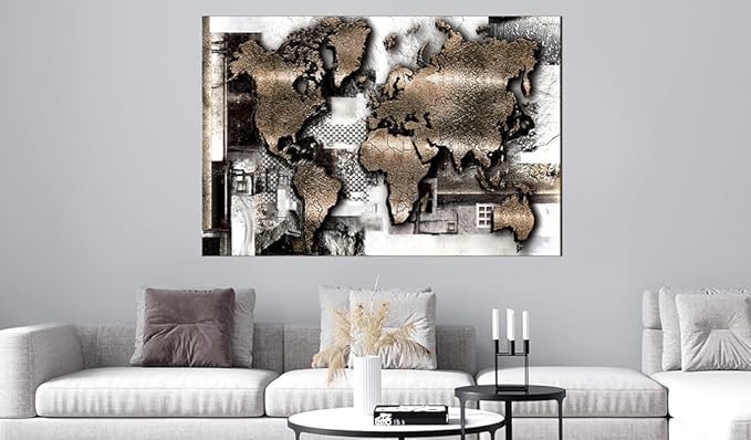 artgeist Pinboard World Map 35x24 in - Cork Board & Canvas Print Wall Art 1 pcs Memoboard with 50 Pins Noticeboard Message Board Image Picture Home Decor Travel Map k-A-0506-p-a