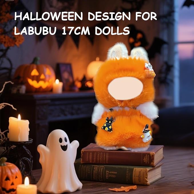17cm Doll Clothes Set, Premium Jeans & Knitted Sweater Outfit for 17cm 15cm Dolls, Cute Dress Up Fashion, No Doll Included (Halloween Pumpkin, 17cm/15cm)