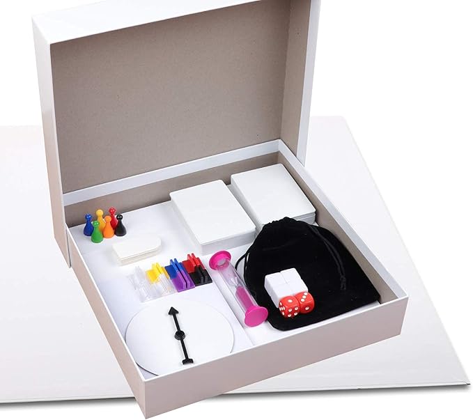 Madanar Blank Create Your Own Board Game Kit DIY 143 Piece Set - Perfect for School Projects: Player Pieces, Spinner, Playing Cards, Dice, Sand Timer, Pawns, Storage Box, and More - Fun for Family