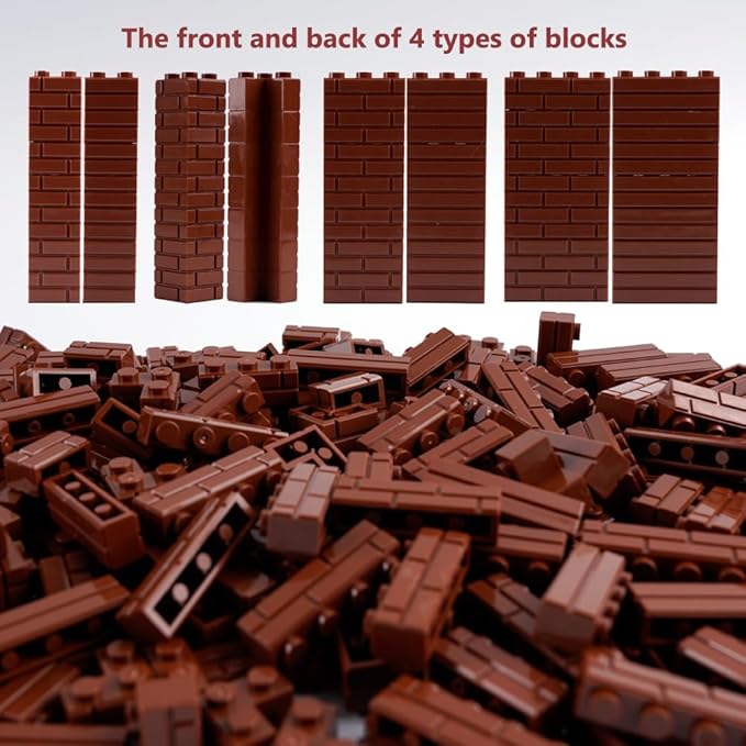 Classic Wall Bricks Building Block: 340 PCS Masonry Profile Brick Parts and Pieces Sets(Brown)