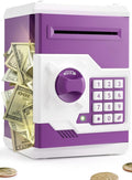Piggy Bank for Girls Boys Large Electronic Money Coin Banks with Password Protection, Automatic Paper Money Scroll Saving Box, Great Gift for Kids (Purple-White)