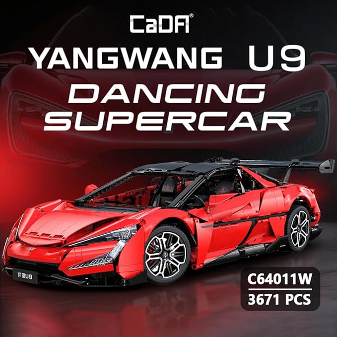 CaDA Master Yangwang U9 Super Car Brick Set, C64011W 1:8 Sports Car Building Block Kit with U-Turn Function, Dancing Building Block Model for Adults Collectors (3671PCS)
