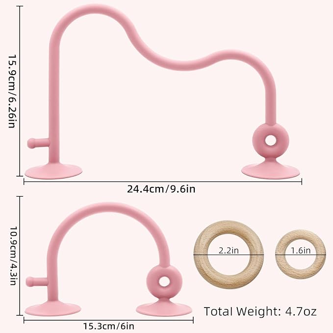 Baby Sensory High Chair Suction Toys for Infant Toddlers 6 12 18 24 Months, Food Grade Silicone String with Oak Loop Montessori Educational Baby Bath Toy Gifts (Dark Pink)