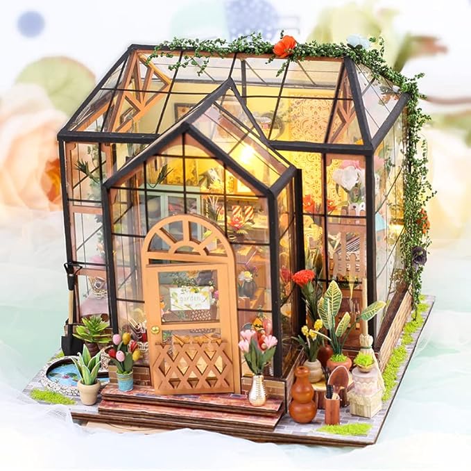 DIY Miniature House Kit, Mini House Building Kit, DIY Book Nook Kit, Tiny Model House for Adults to Build, Beginner 3D Wooden Book Nook, for Family Friends (Garden-B)