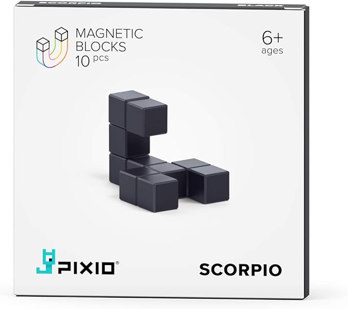 PIXIO Black Scorpio Color Series Magnetic Blocks Construction Set 10pcs with Free App, Stress Relief Building Blocks, Fidget Toys, Pixel Art Desk Toy, Animals Figures