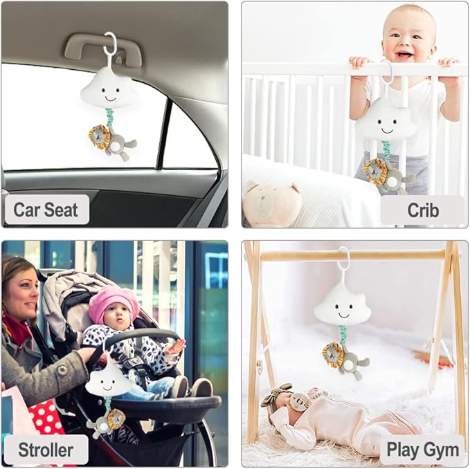 Baby Hanging Musical Toy with Music Box, Baby Lullaby Pull Musical Sensory Toys for Babies Boys and Girls, Clip On Babies Pram Pushchair Cribs Strollers Car Seats Toys, Cloud