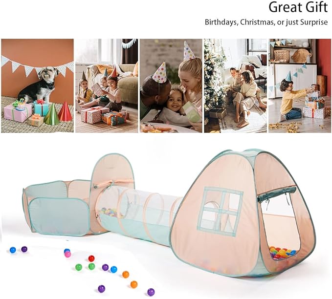 UTEX 3 in 1 Pop Up Play Tent with Tunnel, Ball Pit for Kids, Boys, Girls, Babies and Toddlers, Indoor/Outdoor Playhouse