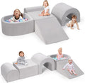 Foam Climbing Blocks for Toddlers, 5-Piece Tunnel Climber and Crawl Playset, Indoor Activity Play with Ball Pit, Machine Washable Velvet Cover, Soft Climbing Toy for Kids 1-3 (Gray)