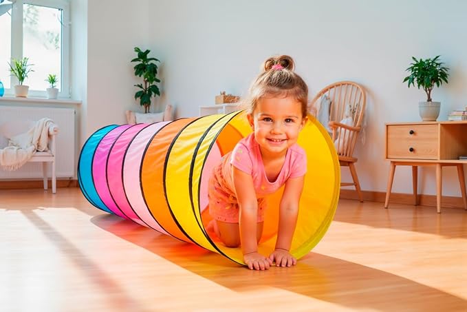 Kids Play Tunnel Tent for Toddlers, Colorful Pop Up Crawl Tunnel Toy for Baby or Pet, Collapsible Gift for Boy and Girl Play Tunnel Indoor and Outdoor Game Pink