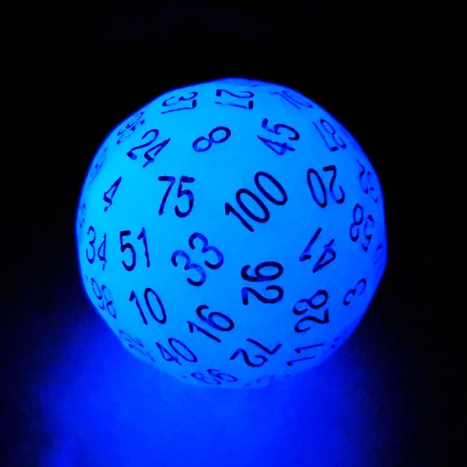 Bescon Glowing Polyhedral 100 Sided Dice - Acid Blue, Luminous D100, Glow in Dark Gaming Cube