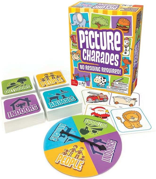 Outset Media Picture Charades for Kids - No Reading Required! - Contains 4 Deck, 192 Cards Total - Ages 4+
