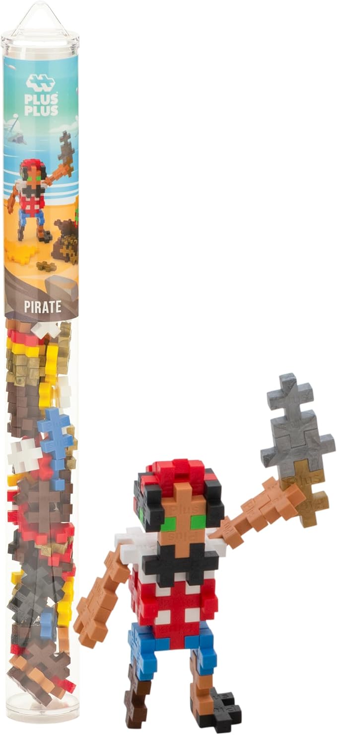 PLUS PLUS 3D Figure Building Block Set, Fun Stem Toys for Kids, 70 Interlocking Pieces - Pirate Mini Maker Tube