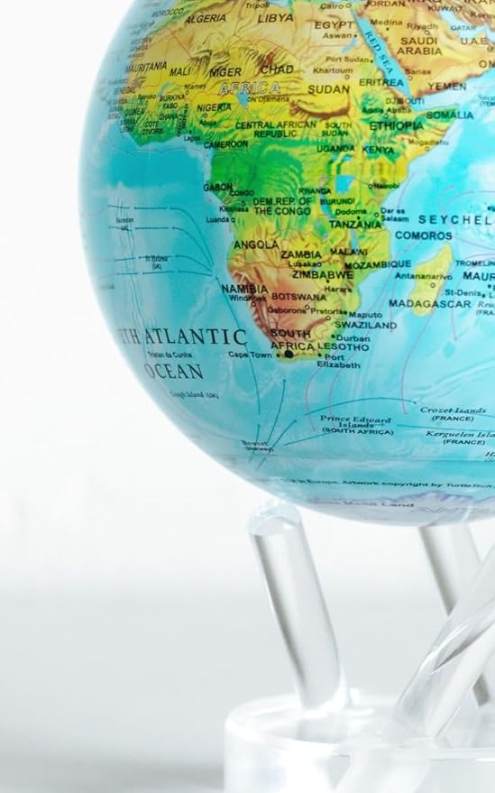 MOVA Globe – Blue Relief Map 6” | Solar-Powered Rotating World Globe with Terrain Detail | No Batteries or Cords | Elegant Desk Décor or Educational Gift