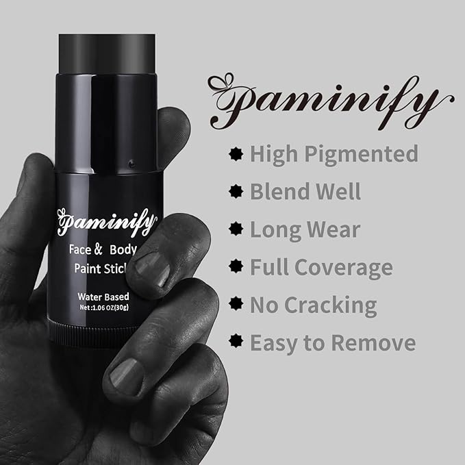 Black Face Paint Stick,Water-Based Body Paint Stick,Washable Halloween Black Foundation Face Painting for Skeleton Skull Zombie Joker Clown Goth Cat Costume,SFX Makeup for Cosplay,1.06 OZ