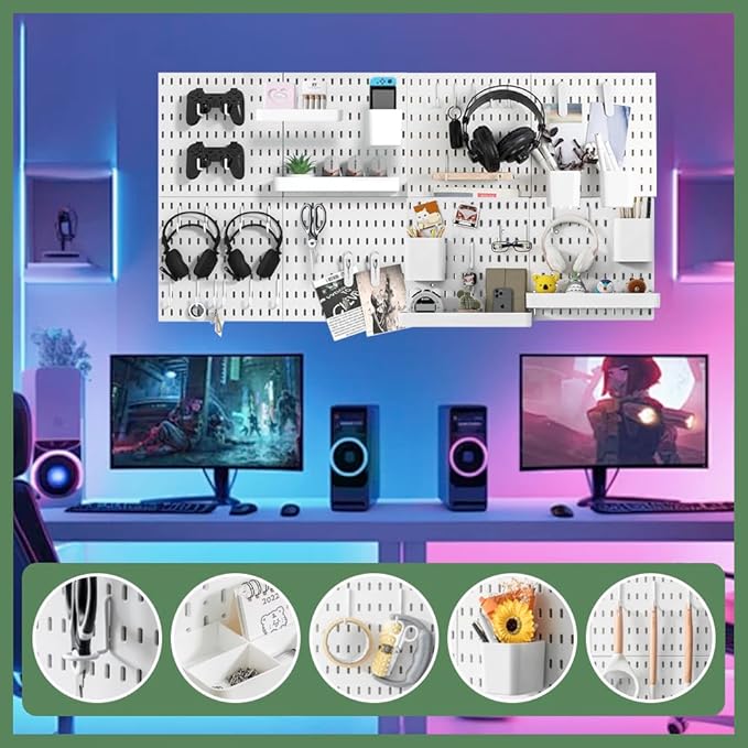Pegboard Combination Kit Acrylic Pegboards and Accessories Modular Hanging White Wall Mount Display Board Panels for Wall Crafts Tools Organization Ornaments Display 22" x 22"