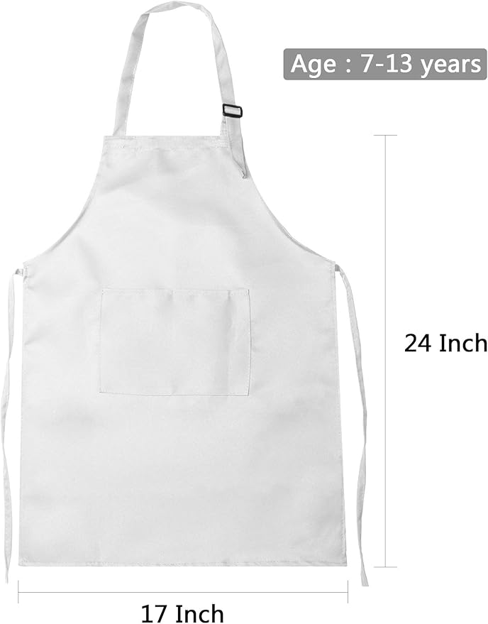 8 Set Kids Apron and Chef Hat Set Kids Apron with 2 Pockets Adjustable for Boys Girl's Cooking Baking Painting