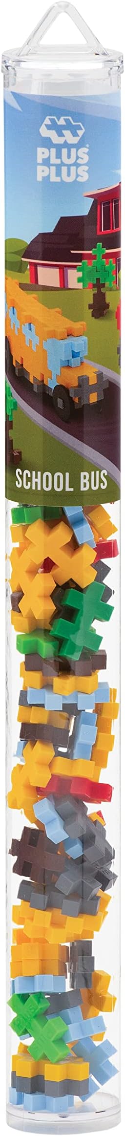 PLUS PLUS Vehicle Building Block Kit, 3D Puzzle Stem Toy for Kids, 70 Interlocking Pieces - School Bus Mini Maker Kit