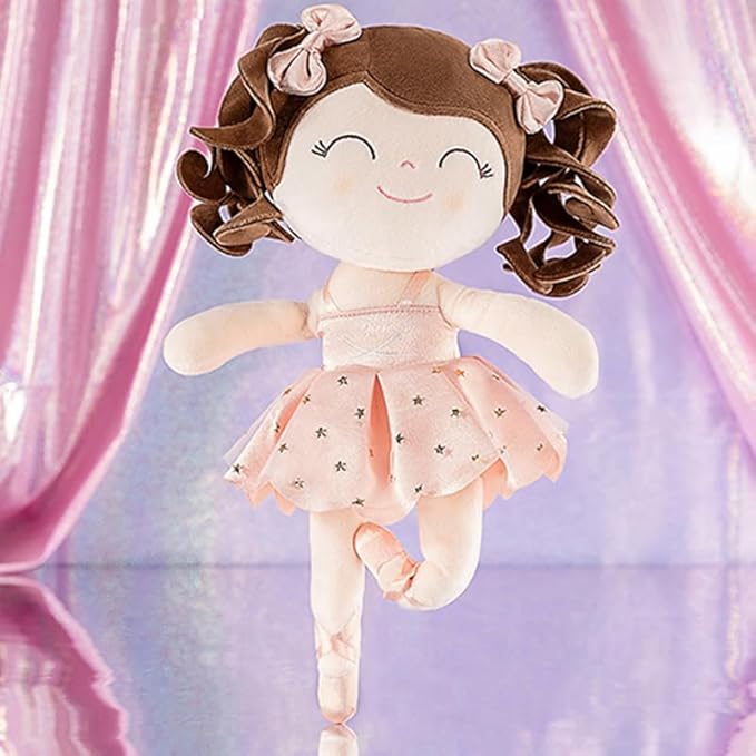 Gloveleya Baby Dolls Soft Snuggly Curly Hair Ballerina Doll First Baby Girl Gifts Plush Ballet Doll with Lace Mesh Dress Pink 14inches Ballerina Series