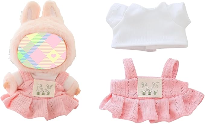 Clothes for Dolls Accessories (No Doll), Kawaii Shirt Skirt Outfit Set 2 Pieces for 15cm 17cm Doll Suit, Stylish Dress Up Doll Clothing Set Replacement Pink
