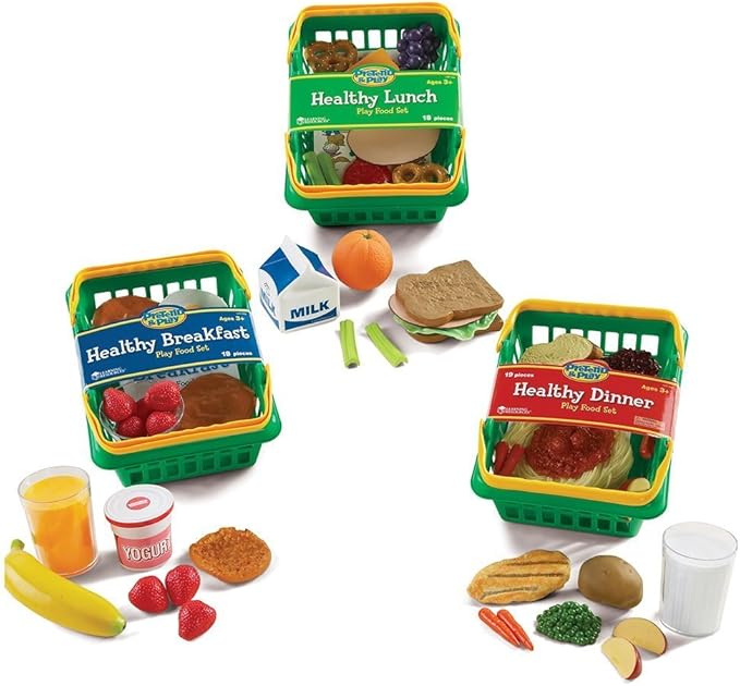 Learning Resources Pretend & Play Healthy Foods Set, 3 Baskets of Plastic Play Food, Ages 3+