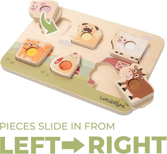 LEFT2RIGHT Wooden Puzzles for Toddlers 2-4 | Montessori Toys for 1-4 Year Olds | Educational Farm Edition Puzzle for Motor Skills & Sensory Learning | Wooden Toddler Puzzles Ages 1-3 Farm Edition