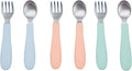 WeeSprout Toddler Utensils, 3 Forks & 3 Spoons, 18/8 Stainless Steel & Food Grade Silicone, Thick Easy-Grip Handles, Perfect Length For New Self Feeders, Gentle On Gums & Teeth, Dishwasher Safe